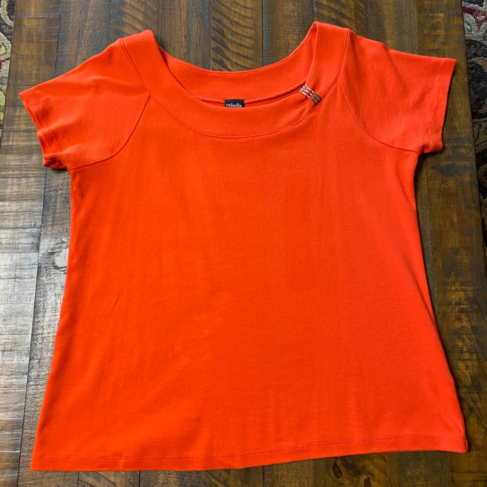 Rafaella Vibrant Orange Short Sleeve Top Sz XL Round Neck